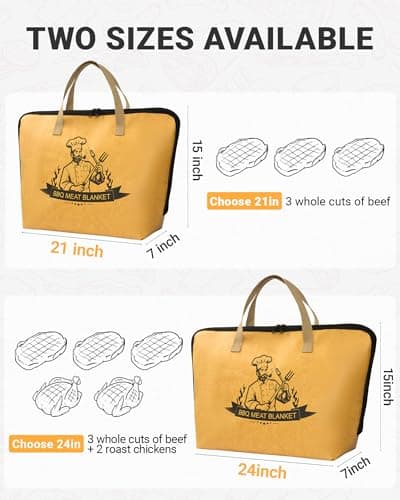 Elviros Travel BBQ Blanket for Resting Meat, Reusable Meat Resting Bag for Grilling Accessories with Wide Mouth for Large Briskets, Smoker Accessories Gifts for Men Dad and BBQ Lovers (21in, Brown) - Thumbnail 6