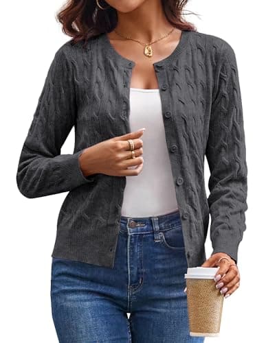 GRACE KARIN Womens Cable Knit Cardigan Sweaters, Lightweight Cardigans for Women, Grey Spring Clothes Summer Clothing M - Image 1