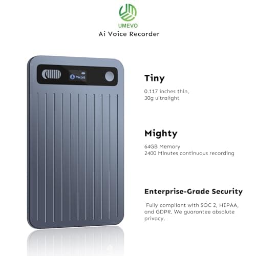 UMEVO Note Plus AI Voice Recorder : Unlimited Transcribe & Summarize, AI Note Taking Device 64GB with Case, App Control, 140 Languages for Calls, Lectures, Meetings, Interviews(Blue) - Thumbnail 3