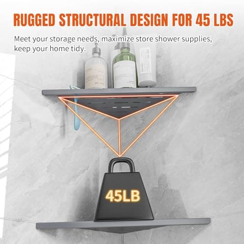 HBXS Corner Shower Shelves with Rozar Hole,Rustproof Stainless Steel Shower Caddy Organizer Modern Sturdy Corner Shelf for Shower,10" Large Capacity No-Drill Rack Storage Bathroom Accessories,Sliver - Thumbnail 4