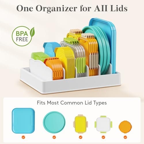 Lifewit Kitchen Cabinet Organizer for Food Contanier Lid, Lid Holder with 6 Adjustable Dividers & 7 Sections for Pantry Organizers and Storage, Home Drawer Organization, Large, 13" x 10" - Thumbnail 2
