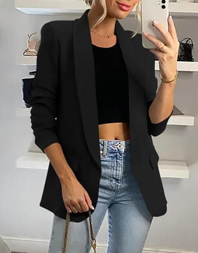 KIRUNDO Womens Blazer 2026 Spring Fall Bussiness Casual Long Sleeve Open Front Work Office Dressy Suit Jackets with Pockets(Black, XX-Large) - Thumbnail 3