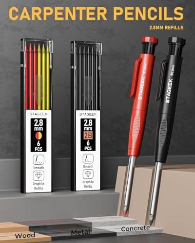 STAGEEK 17 Pack Carpenter Pencil Set with Sharpener, Mechanical Carpenter Pencils with 60 Refills, Deep Hole Long-Nib Marker Pens, Carbide Scribe Tool & Construction Pencils for Architect with Case - Thumbnail 2