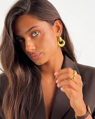 UANNEAU Gold Chunky Earrings for Women Trendy, 14K Gold Plated Dainty Blod Big Earrings Statement Minimalist Hypoallergenic Earrings Gifts for Her Mom - Thumbnail 6
