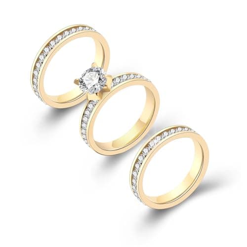 KALOAURA Gold Rings for Women Non Tarnish, 14K Gold Plated Stacking Cubic Zirconia Thumb Ring Set Pack for Couple Trendy Statement Women Rings for Engagement Promise Wedding Gift Size 9 - Image 1
