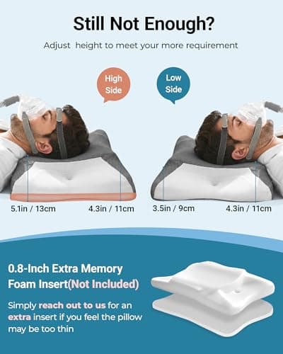 Elviros CPAP Pillow for Side Sleeping, Sleep Apnea Memory Foam Pillow for All CPAP Masks Users to Reduce Air Leaks & Masks Pressure, Adjustable Height with Cooling Breathable Cover - Thumbnail 6