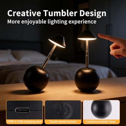 UMLAEN Rechargeable LED Table Light, Tumbler Cordless Table Lamp with 3 Colors & 7 RGB Stepless Dimmable Touch Control Lamps for Patio Restaurant Dining Home Bars (Black) - Thumbnail 4