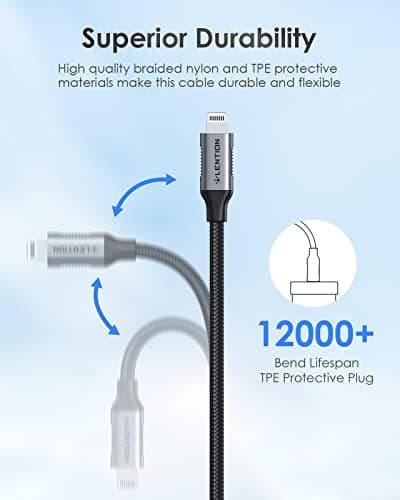LENTION USB C to Lightning iPhone Cable MFi Certified Type C Fast Charging Cord 3.3ft, Nylon Braided Charger Cable Compatible iPhone 13/12/11/Mini/Pro/Max/X/XS/XR/8/SE,iPad Air/Pro/mini (Space Gray) - Thumbnail 3