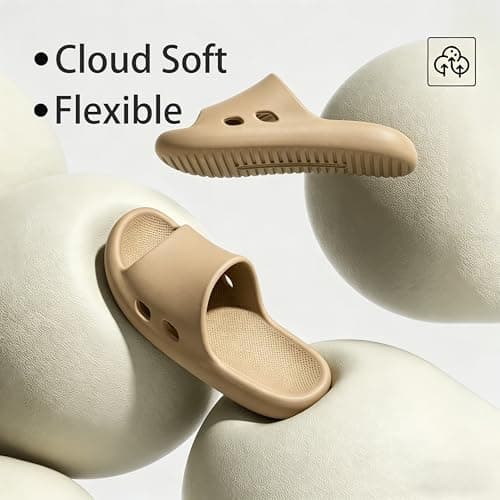HUILONGJIA Cloud Slide Sandals for Men | Soft Comfy Men Pillow House Slippers Non-slip Shower shoes Bath Pool Indoor Outdoor Use, Khaki Size 8.5-9.5 - Thumbnail 4