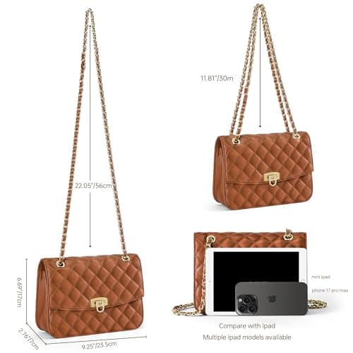 Goinsound Summer Spring designer handbags for women trendy shoulder bag leather crossbody bag checkered quilted purse with chain Brown - Thumbnail 3