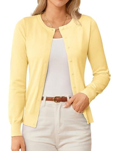 GRACE KARIN Womens Summer Yellow Cardigan Sweaters Lightweight Cardigans for Women Trendy Button Shrug Sweater Tops L - Image 1