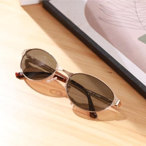 Vylenxio Retro Oval Sunglasses for Women Men, 90s Vintage Style, UV400 Lens - Thumbnail 2