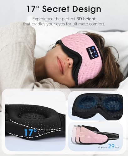 MUSICOZY Sleep Headphones Breathable Sleep Mask Bluetooth 5.4 Wireless Earphones Mask Sleeping Eyemask for Side Sleepers for Women Men Travel Meditation Gift (Mesh Pink) - Thumbnail 5