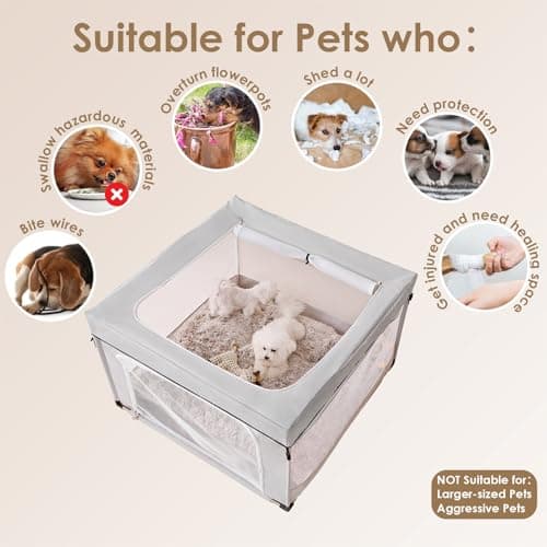 EHEYCIGA 42x42x26 Inches Puppy Playpen with Top Cover for Dogs & Cats Indoor or Outdoor - Dog Playpen with Door, Dog Fence for Small Animal with Heavy-Duty Oxford & Steel Frame, Sliver Grey - Thumbnail 4