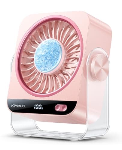 KIMMOO USB Desk Fan for Bedroom, 199 Speeds Turbo Airflow, Portable Fan with Ice Cooling, Digital Display Quiet Table Fan, 270° Rotating Small Rechargeable Battery Desktop Fans for Home Office (Pink) - Image 1