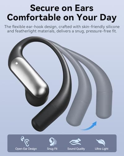 Wentronic Open Ear Headphones, Wireless Earbuds Bluetooth 5.4 with Digital Display, Secure Earhook, 48H Playtime, Enhanced Sound, Clear Calls, IP55 Waterproof Ultra-Light Sports Headphones - Grey - Thumbnail 5