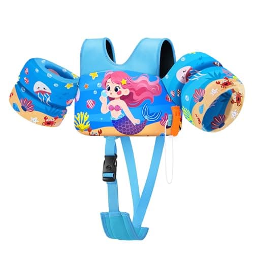 HeySplash Toddler Swim Vest, Toddler Floaties Fit 13.2-33 Lbs, Puddle Kids Jumper with Adjustable Strap Pool Float Jacket Arm Floaties Baby Floatie Water Wing Pool Sea Swimming Aid, Blue Sea Mermaid