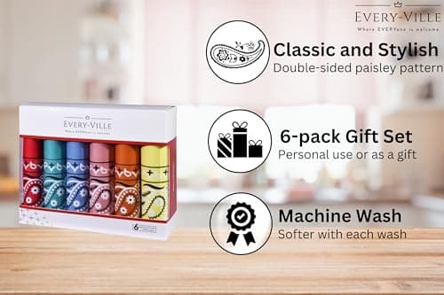 6-Pack 100% Cotton Bandanas Gift Set (Red Pink Yellow Orange Blue Teal) – 22x22 Inch Paisley Head Wraps, Face & Neck Scarves, Multi-Purpose Accessories for Men & Women, Holiday & Everyday Gifting - Thumbnail 3