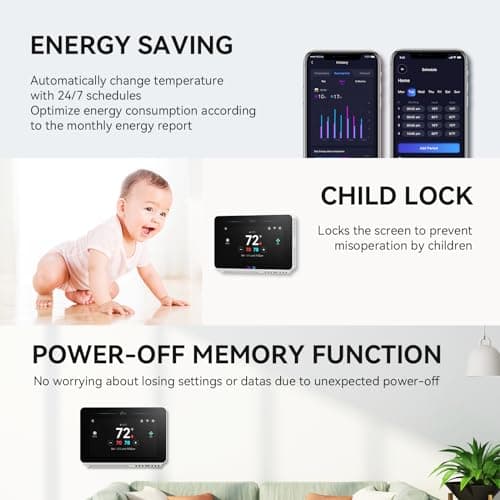 vine Programmable Thermostat for House with 4.3" Touch Screen, WiFi Smart Home Thermostat for AC and Heating, App/Voice Control, Compatible with Alexa and Google Assistant, C-Wire Required, TJ-919T - Thumbnail 6