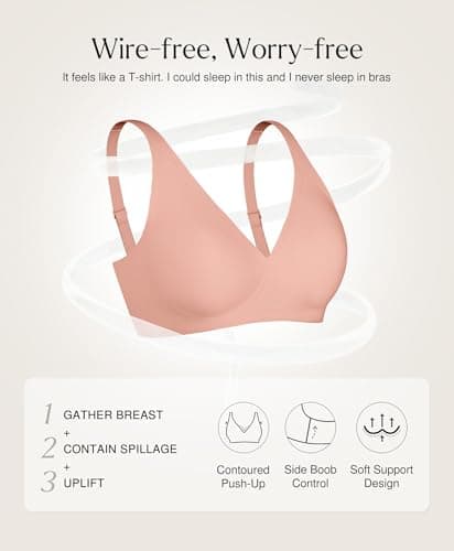 Tshirt Bras for Women No Underwire Wireless Push Up Bra Seamless Comfy Supportive Bralettes Deep V Comfortable Tshirt Bra Nude - Thumbnail 4
