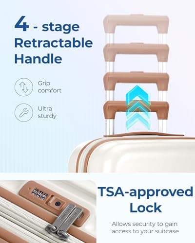 BAGSMART Hardside Expandable Luggage With Spinner Wheels, PC Lightweight Carry-On Luggage Airline Approved With TSA Lock, Durable Women Travel Suitcase Carry On 20 Inch, Beige - Thumbnail 6