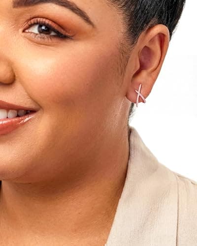 MUMREUES Rose Gold Earrings for Women Trendy 14k Rose Gold Plated X Stud Earrings Hypoallergenic Dainty Simple Minimalist Cubic Zirconia Earrings Jewelry Gifts for Her - Thumbnail 4