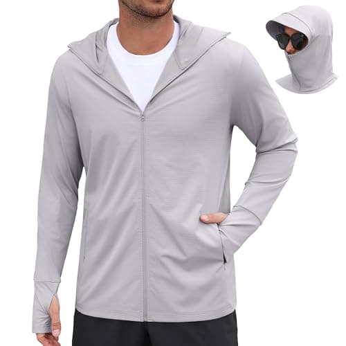 COOFANDY Men Sun Hoodie Workout Jacket UV Spf Shirts for Men Long Sleeve Fishing Hiking Shirts Outdoor Athletic Running Light Grey - Image 1