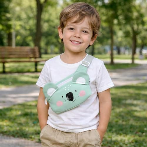SUNVENO Kids Fanny Pack, Cute Teddy Cartoon Waist Bag for Boys & Girls, Adjustable Crossbody Belt Pouch Ages 2-8, Travel Beach & Birthday Gift - Thumbnail 2