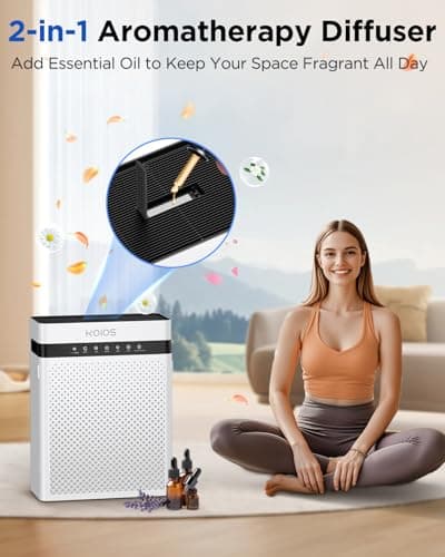 KOIOS Air Purifiers for Home Large Room up to 2400sq.ft, Air Purifier for Home Pets with Washable HEPA Filter, Air Quality Sensor & Aromatherapy, Air Cleaner for Bedroom, Dorm, Office K03 - Thumbnail 6