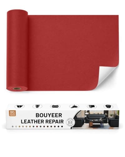 BOUYEER Leather Repair Patch Tape Kit,Self Adhesive Leather Repair for Sofa，Car Seat,Office Chair,Furniture,Jacket,Waterproof Strong Adhesive Vinyl Repair Kit. 17 in x 79 in,Red