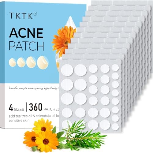 TKTK Hydrocolloid Acne Patches, Pimple Patches for Face with Tea Tree & Calendula Oil - 4 Sizes Clear Cover Stickers, Invisible for Day & Night Use (360 Count) - Image 1