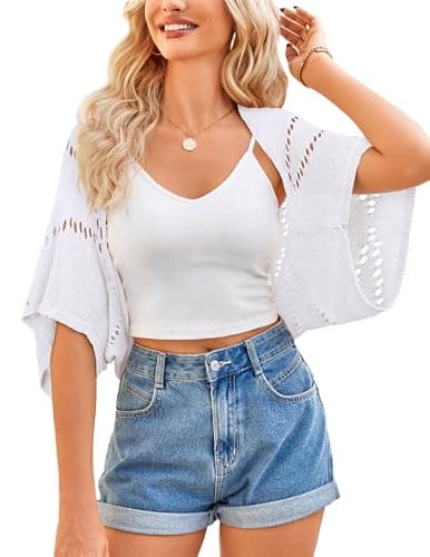 BB&KK Womens Crochet Summer Cardigan Shrug 2026 Lightweight Open Front Hollow-out Batwing Sleeve Bolero Cardigan Outwear