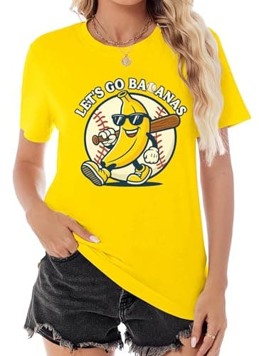 Baseball Shirts Women Game Day Mom T Shirt Funny Baseball Fan Graphic Tee Casual Short Sleeve Tops Yellow - Image 1