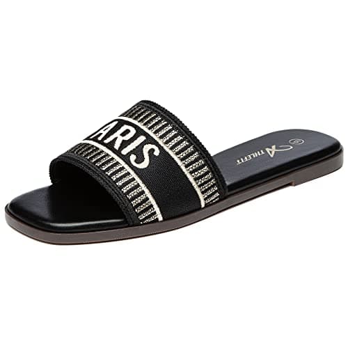 Athlefit Women's Slides Summer Fashion Slip On Flat Sandals Dressy Black Size 8.5 - Image 1