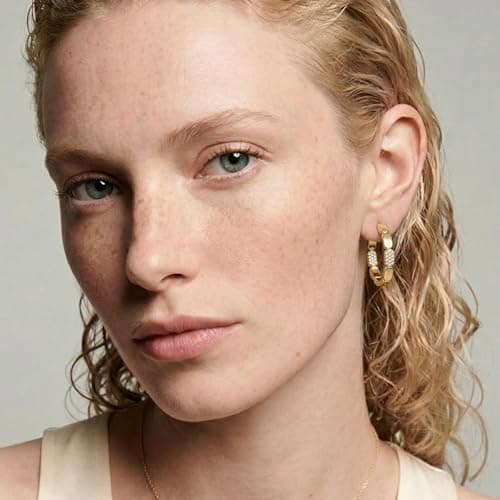 TOPROO 925 Sterling Silver Large Hoop Earrings for Women, White Gold Plated Dainty Hoop Earrings with Cubic Zirconia, 28MM Hypoallergenic Minimalist Everyday Wear Jewelry Gift for Women (14K GOLD-28MM) - Thumbnail 5