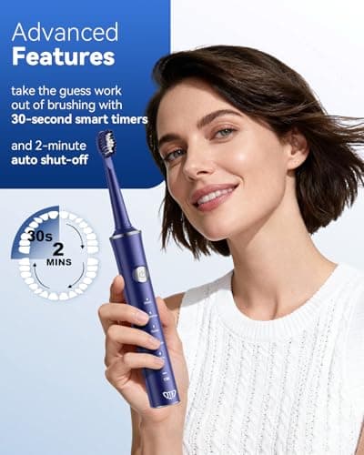 JTF Sonic Electric Toothbrush for Adults and Kids: 5 Modes for Sensitive Teeth & Braces - with 8 Brush Heads, 45-Day Runtime & Smart Timer, Portable Rechargeable Toothbrush for Travel, Home & School - Thumbnail 2