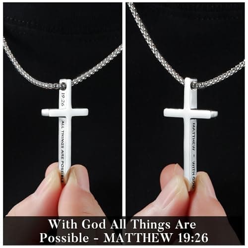 Ursteel Easter Gifts for Men Easter Basket Stuffers, Black Silver Cross Necklace for Men Stainless Steel Mens Cross Necklaces Chain Pendant Crucifix Necklace Religious Christian Gifts for Mens Jewelry - Thumbnail 4