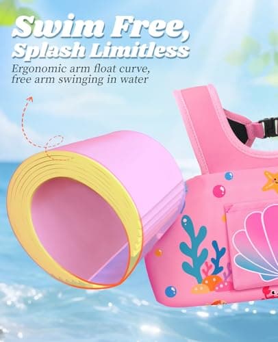 HeySplash Toddler Swim Vest, Toddler Floaties Fit 22-55 Lbs, Children Swimming Jacket with Adjustable Buckles, Kids Floaties Swim Jacket Arm Water Wings with Pocket, Pool Sea Swimming Aid, Pink - Thumbnail 2
