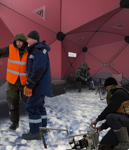Portable Pop Up Ice Fishing Shelter 140"x70"x79" Ice Fishing Tent Insulated Hub-Style Shelter with Waterproof Oxford Fabric, Includes Anchors, Ropes & Carry Bag for 2 to 4 Persons, Red - Thumbnail 2