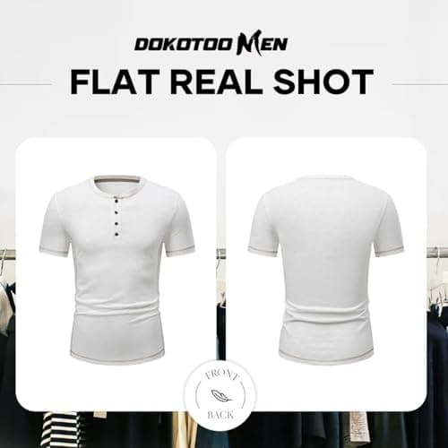 Dokotoo Men Men's Mens Henley Shirts Short Sleeve T Shirt Fashion Casual Basic Plain Cotton Tee Shirts White Small - Thumbnail 3