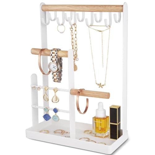 ProCase Cute Jewelry Stand, Aesthetic Jewelry Organizer for Dresser Vanity, Jewelry Holder Display for Necklaces Earrings, Gifts for Teen Girls Women, Bedroom Dorm Decor -Medium, White - Image 1