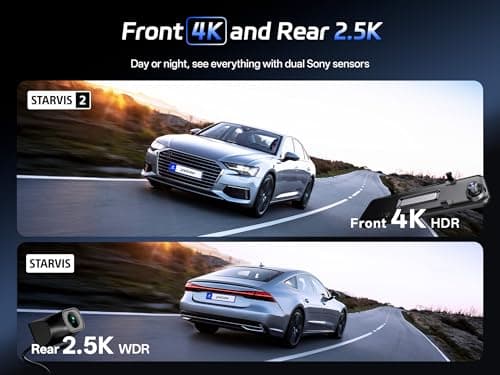 Pelsee 4K+2.5K Mirror Dash Cam with Front Starvis 2 IMX678 & Rear IMX335, 12" Rear View Mirror Camera, Color Night Vision, 5.8GHz WiFi, ADAS & BSD, Included OBD Hardwire Kit, 128GB Card, P12 Pro Max - Thumbnail 4