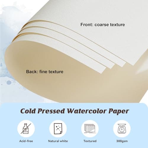 XWT 60 Sheets Watercolor Paper Bulk, 5x7in 110lb/230gsm, Cold Pressed Acid Free Natural White Textured Water Color Painting Art Supplies, Drawing Gift for Professional Adult Artists - Thumbnail 2