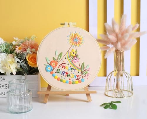 Mozzyyee 3 Sets Embroidery Starter Kit for Beginners Adults Include 3 Embroidery Clothes with Instructions Hoops Floss Thread Fabric Needles (Birthday) - Thumbnail 4