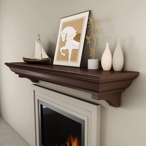 KALSUBO 60 Inch Fireplace Mantel Shelf, Invisible Heavy Duty Bracket Floating Mantle for Over Fireplace, Wall Mounted Handcrafted Hollow Solid Wood Design, Rustic Traditional Fireplace Decor (Walnut)
