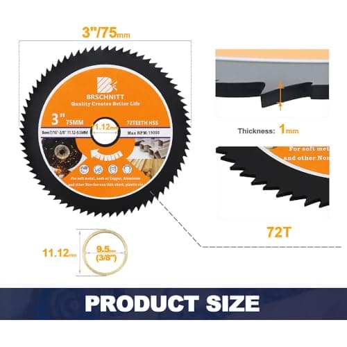 HSS Circular Saw Blade 3inch - BRSCHNITT 5pcs 72T 11.12-9.5mm Arbor Cutting Discs for Wood, Copper, Aluminum, Plastic and Soft Metal - Thumbnail 2