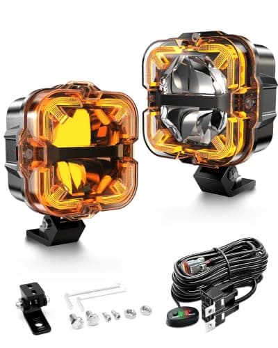 STROLITE 4 Inch LED Pods Off Road Lights, 90W 12000LM Amber Fog Lights with X DRL & Wiring Harness, IP67 Waterproof Spot Flood Combo for Trucks SUV ATV UTV - 2PCS - Image 1