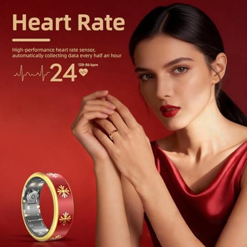 Potewek Smart Ring for Women & Men,Fitness Tracker Ring with Heart Rate Monitor, Sleep Tracker - Fitness Tracker,No Subscription Fee,IP68 Waterproof,Bluetooth Anillo Inteligente(Red, 7) - Thumbnail 4