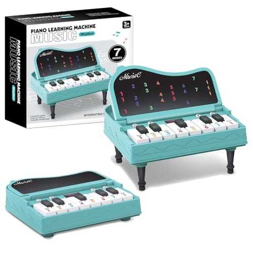 Mini Piano for Kids with Music Notes Guiding- 13 Keys Pocket Travel Keyboard Toy with 7 Modes - Portable Musical Instrument Toys Birthday Gifts 3 4 5 6 Year Old Boys Girls (Blue)