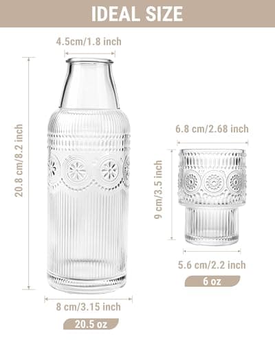 DmmyAlzx Bedside Water Carafe and Glass Set, 20.5oz Glass Pitcher with 6oz Tumbler Lid, Nightstand Water Container & Mouthwash Dispenser for Bedroom & Bathroom, Sunflower-Pattern - Thumbnail 4